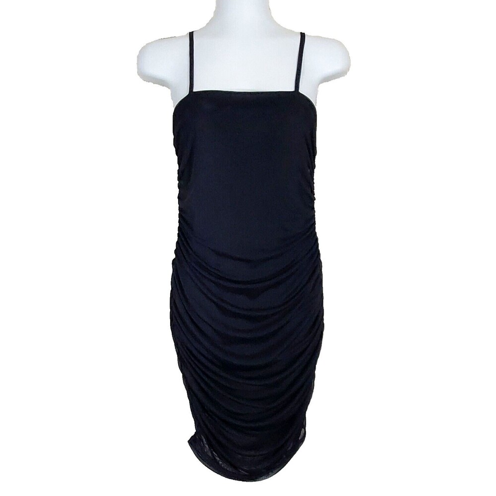 Nasty Gal Dress Womens 6 Black Ruched Sides Mesh Mini Wiggle Bodycon